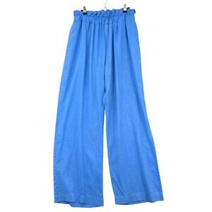 Pang Wangle Insect Shield Blue Hemp High Waist Full Length Wide Leg Pants Med